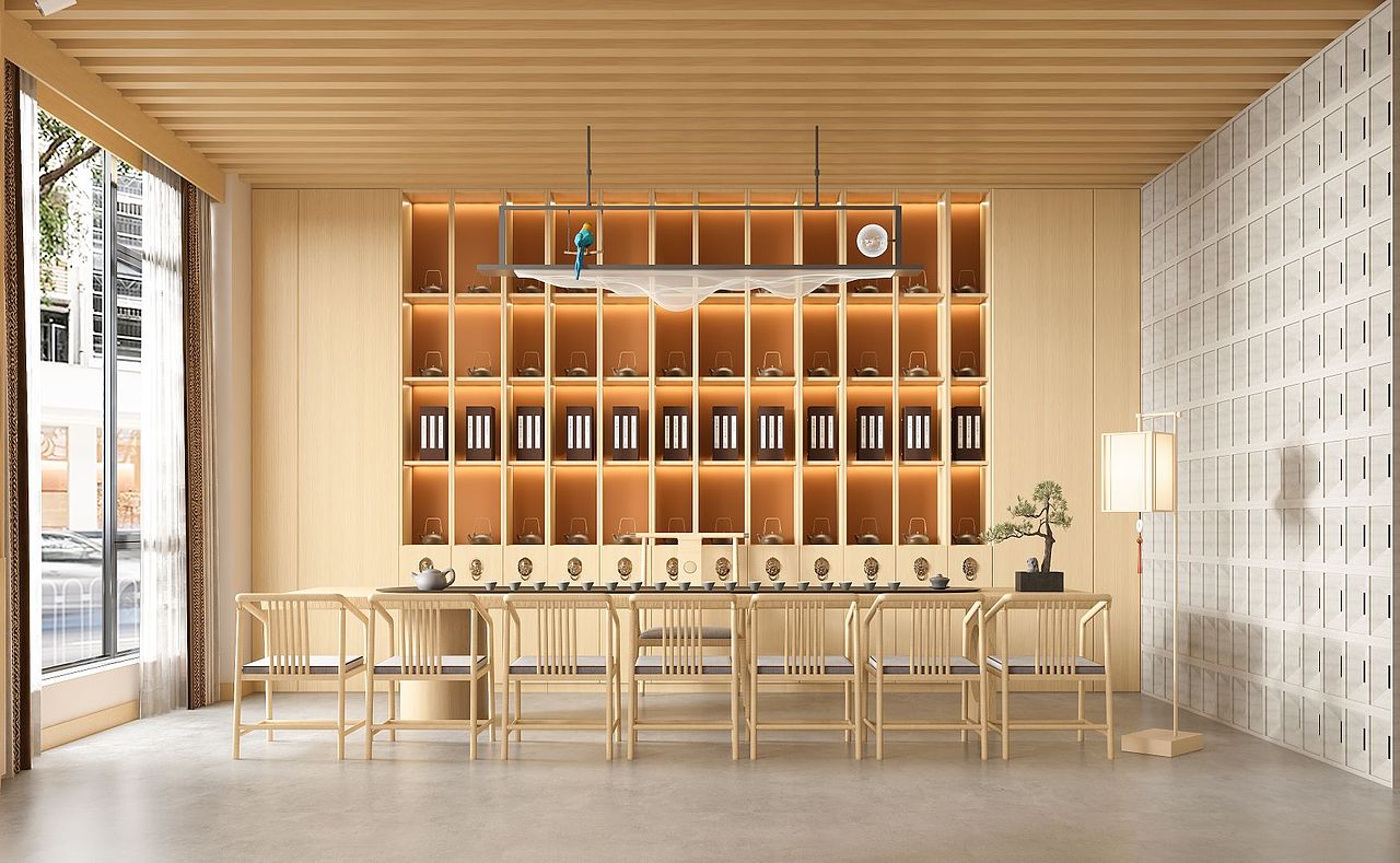 新中式原木风茶馆，茶室