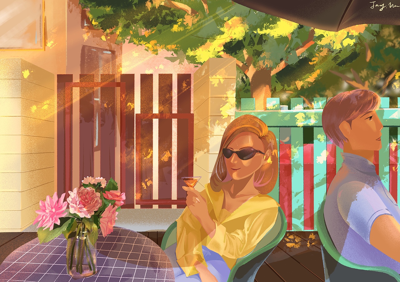 插画 一个可爱的小院子