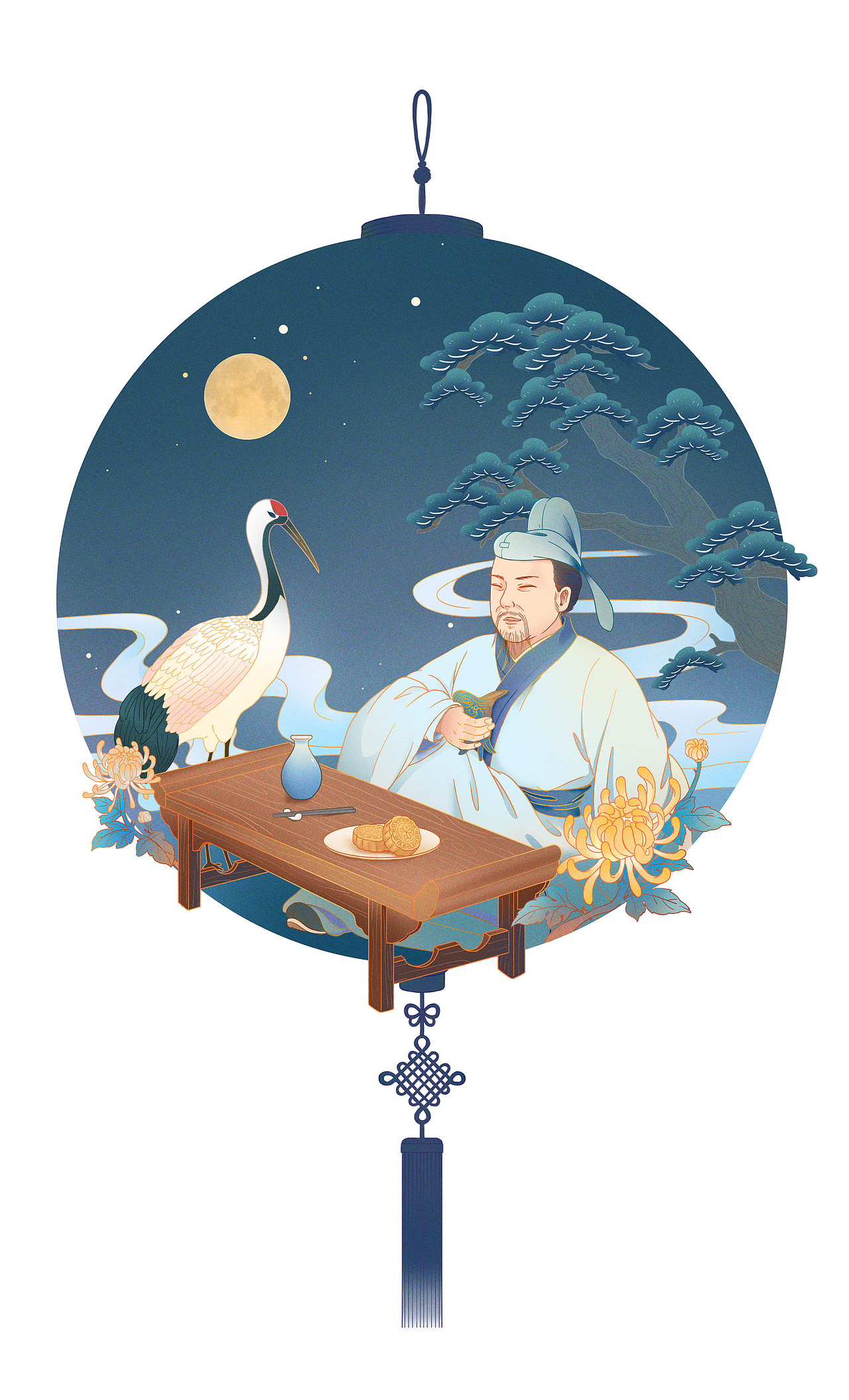 《月下独酌》中秋创意商业插画