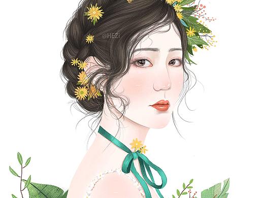森系少女-步骤（少女插画步骤教程绘画图）