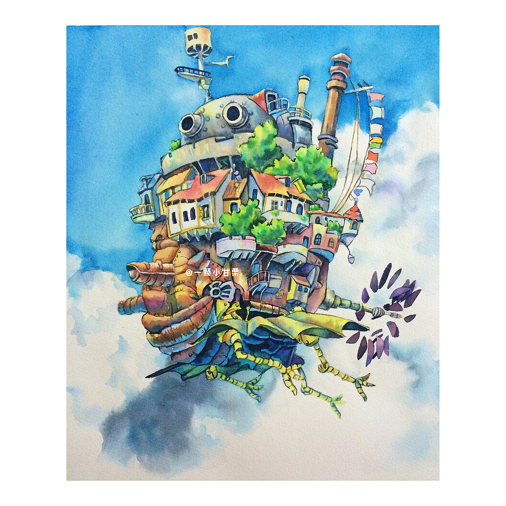水彩哈尔的移动城堡