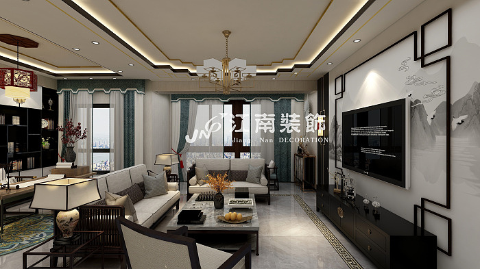 哈尔滨江南装饰公司华润中央公园新中式风格装修效果图（图ZMTU3ODIwNTA0） - 家装设计 - 站酷设计师jnzs2002原创素材 - 站酷ZCOOL