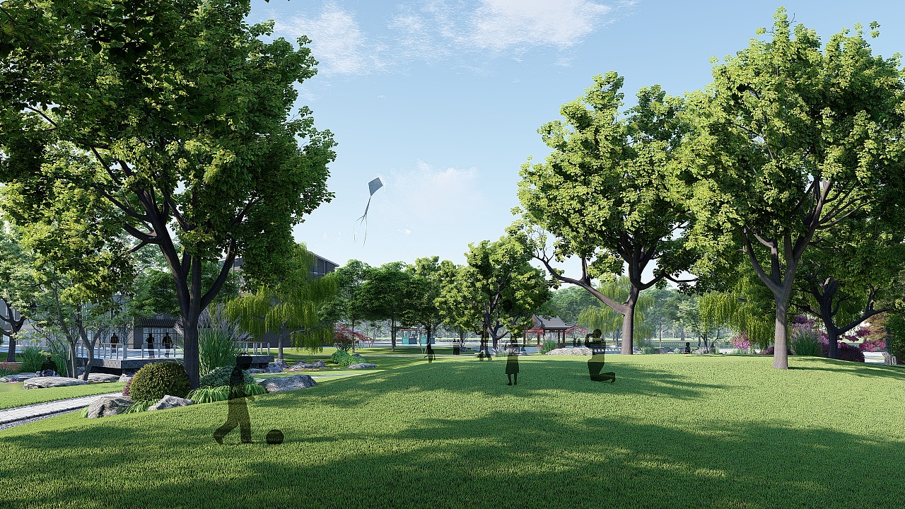 现代风格 自由曲线 街头绿地lumion出图