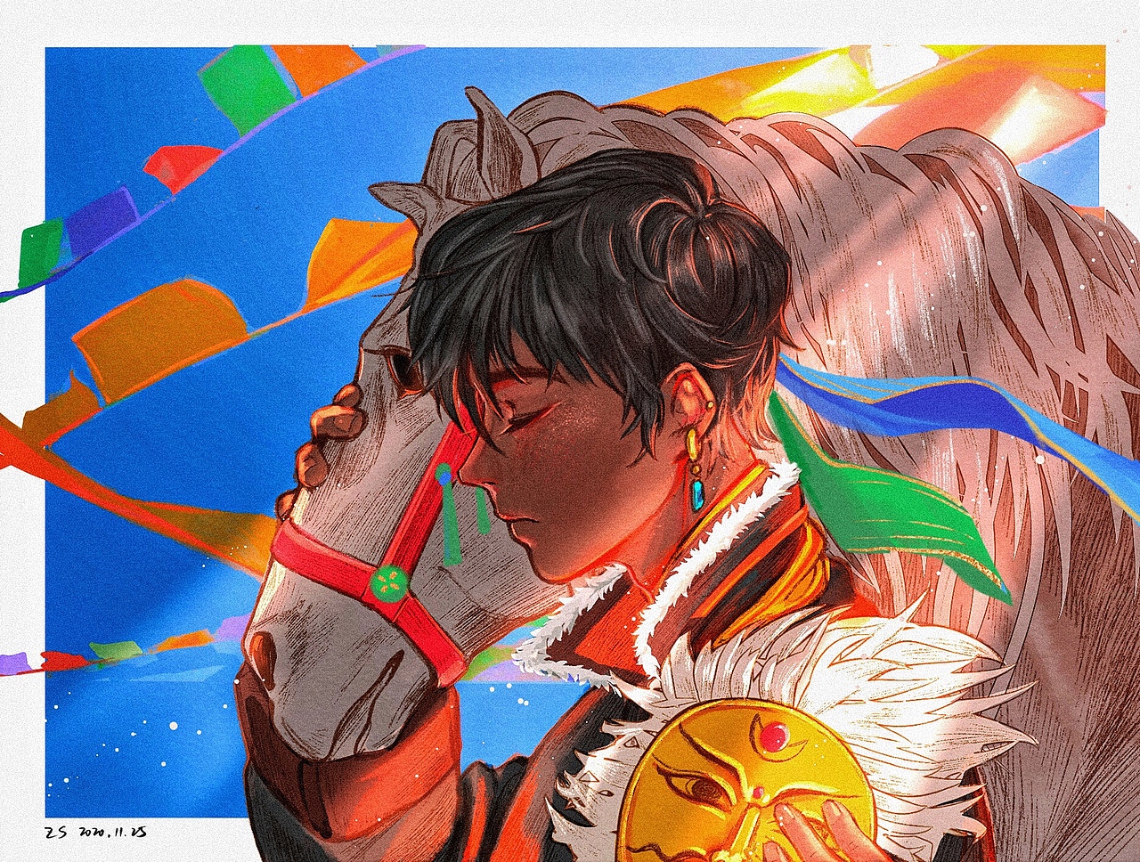 【插画】在你眼中有星辰（丁真小哥哥）（图ZMjM1NDc0NTQ4） - 创作习作 - 站酷设计师ZS的摸鱼集原创素材 - 站酷ZCOOL