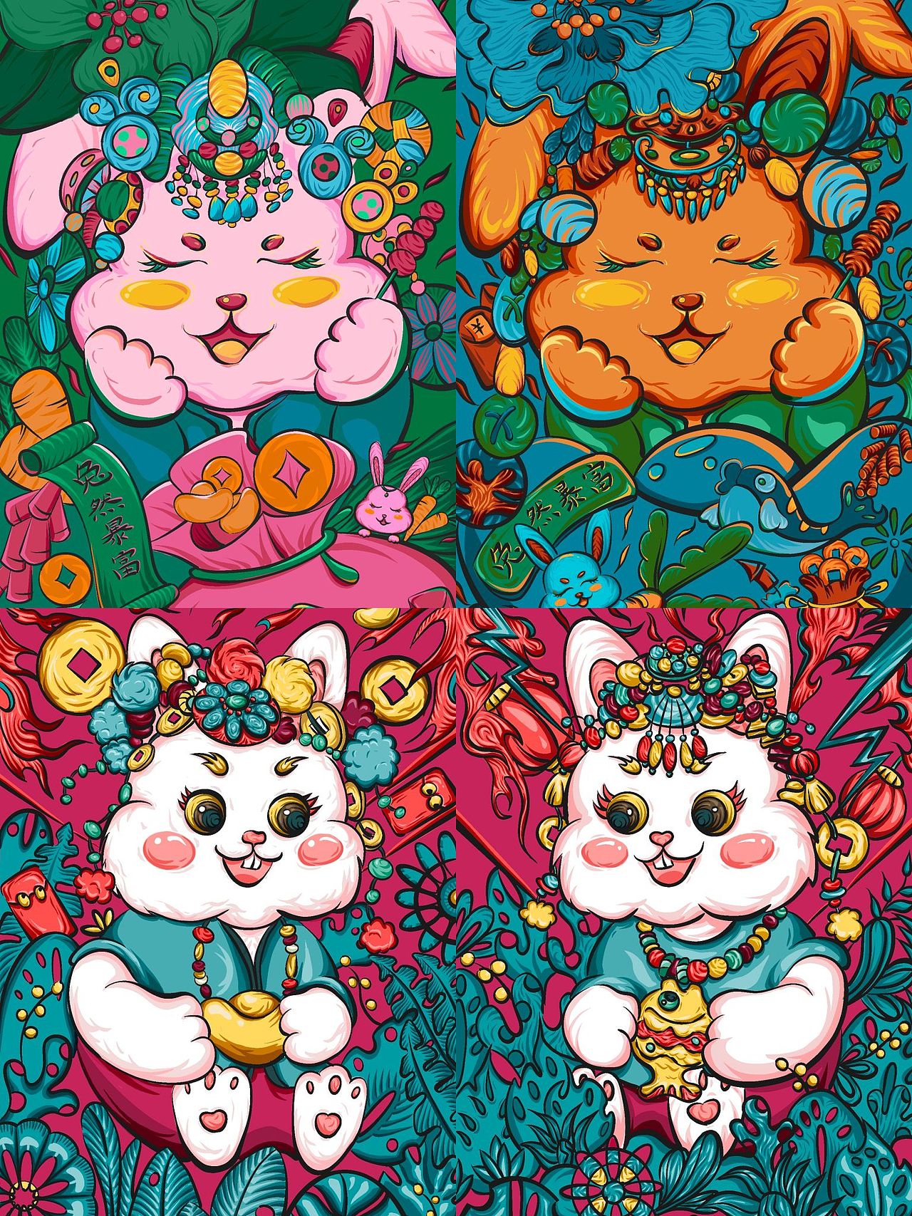 兔首遥铃荡福音|国潮兔一组（图ZMzI3MjI5NTA4） - 创作习作 - 站酷设计师插画师小卷原创素材 - 站酷ZCOOL