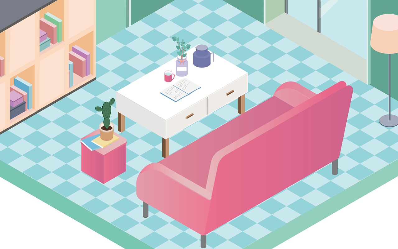2.5d室内场景插画