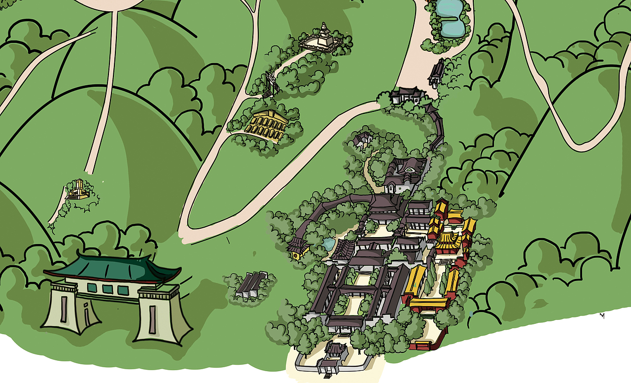 岳麓山手绘地图未完稿 局部