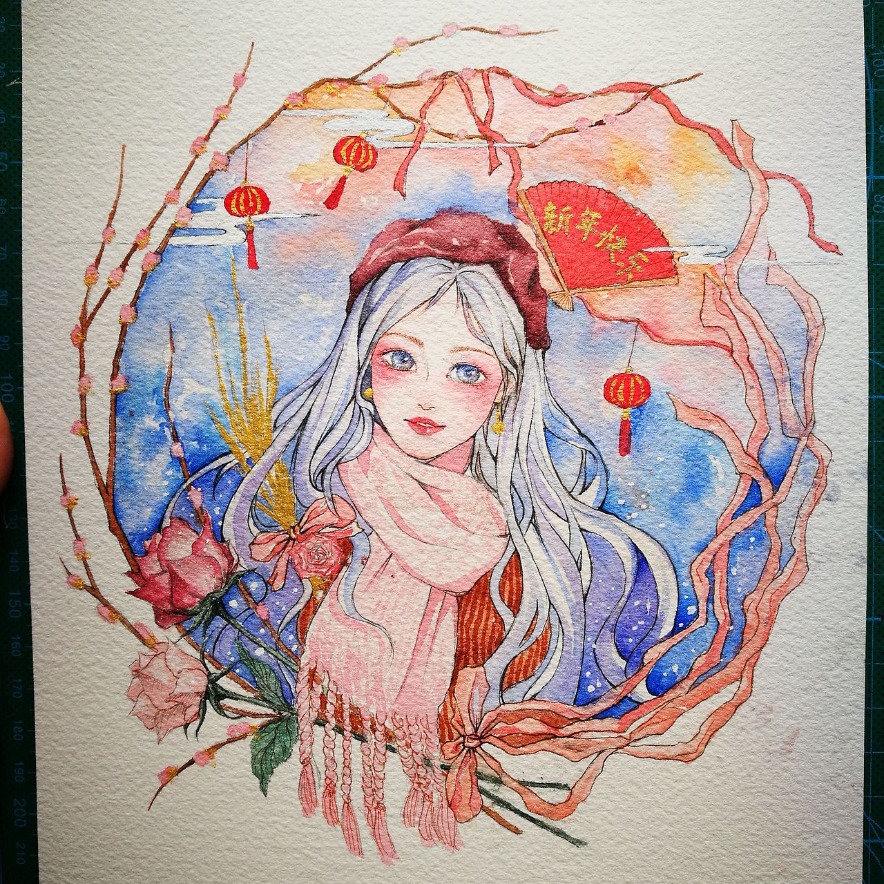 水彩新年快乐吖