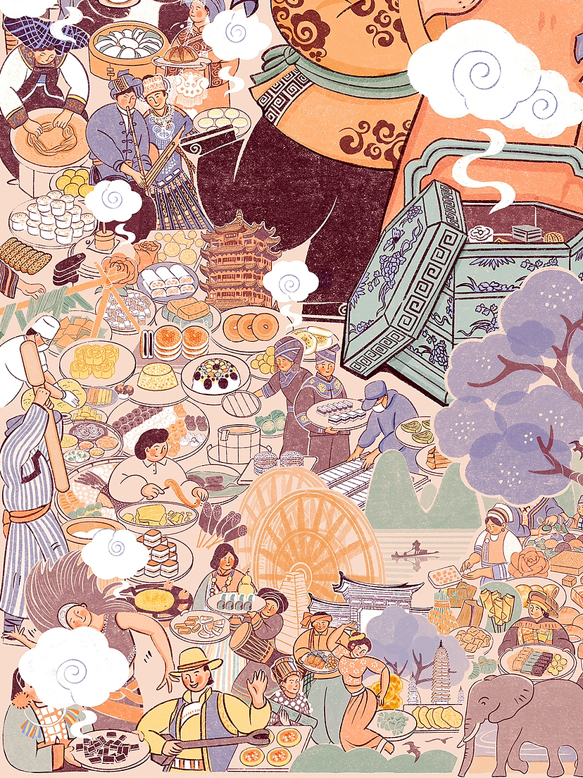 点点心意暖九州——中华传统糕点掠影（图ZMzY5MTkzMzU2） - 艺术插画 - 站酷设计师邵小花卷原创素材 - 站酷ZCOOL