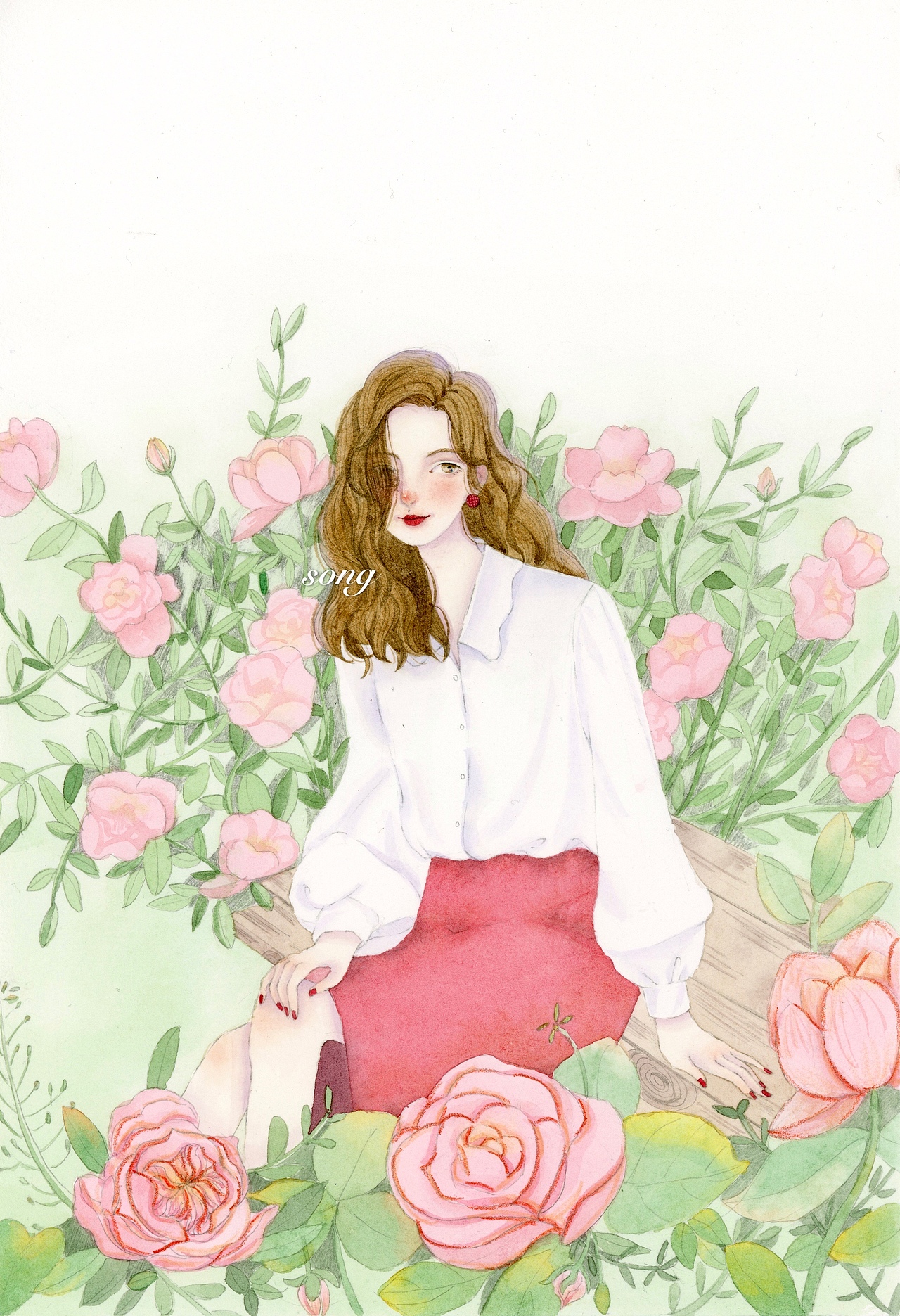 水彩人物少女插画