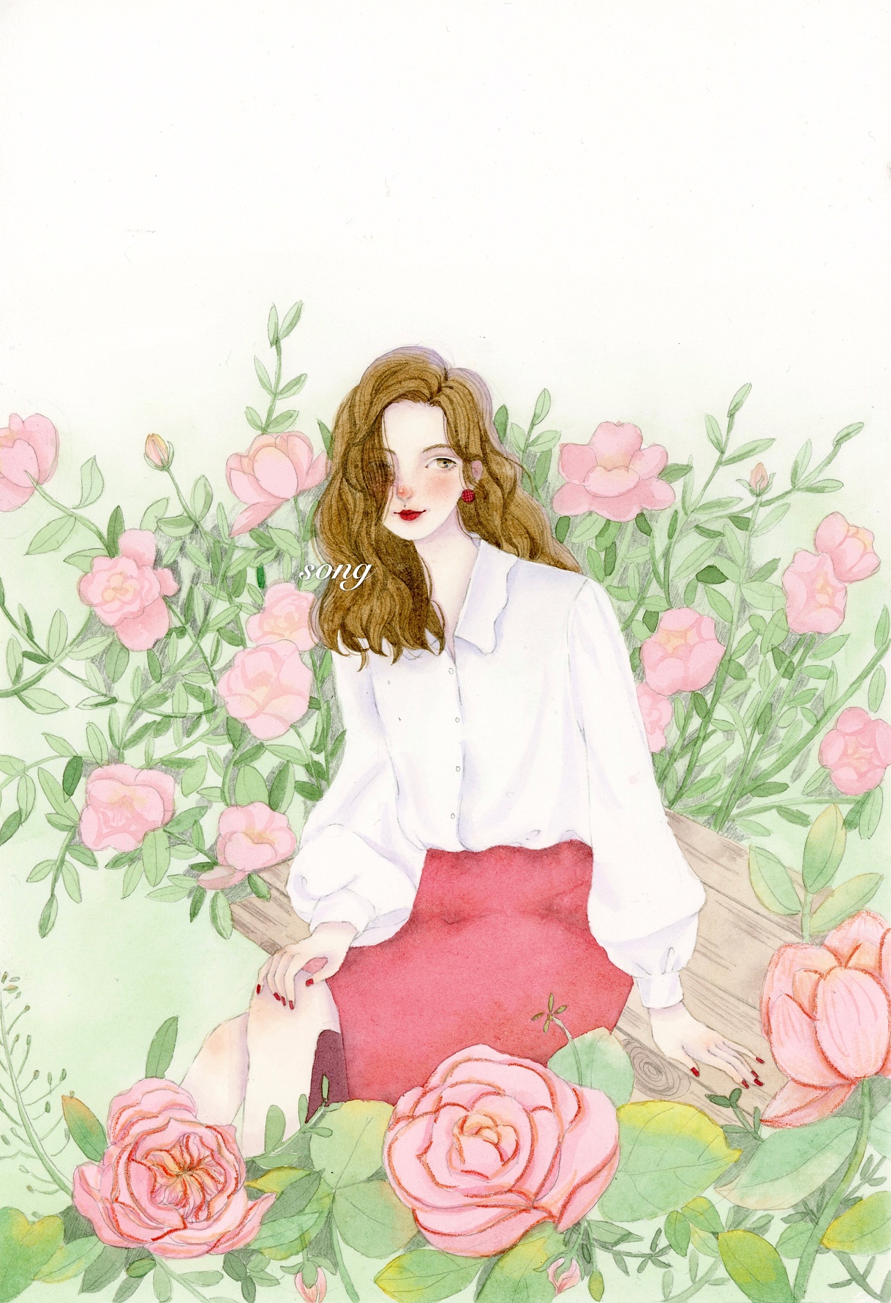 水彩人物少女插画