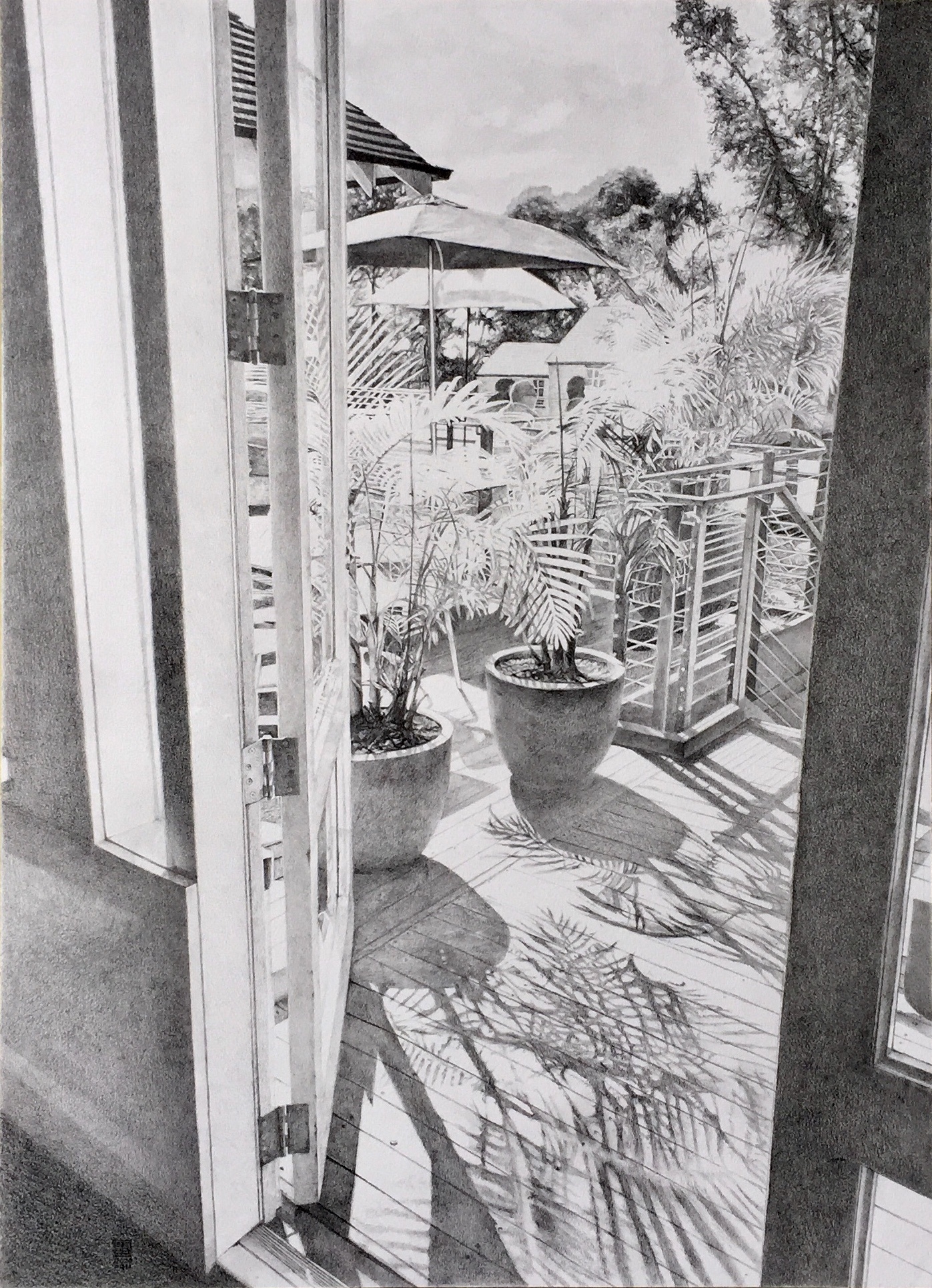 素描创作《咖啡屋外》