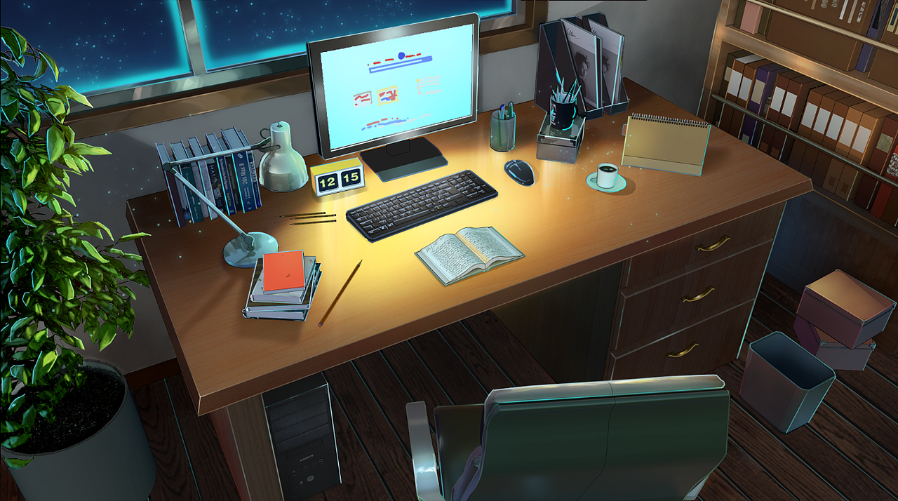 夜晚书房日系场景（图ZMjE1MzM2MTQ4） - 游戏原画 - 站酷设计师行之LV原创素材 - 站酷ZCOOL