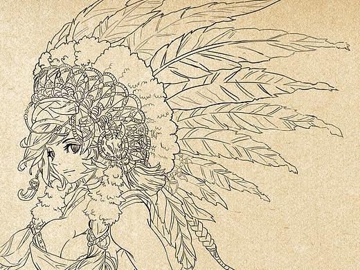 0112线稿临摹印第安人复杂线稿性感