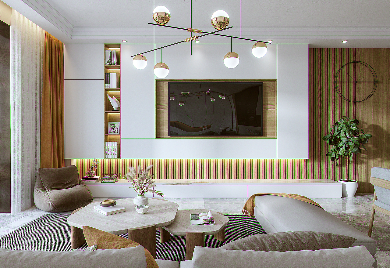 现代家装表现玄关客餐厅主卧