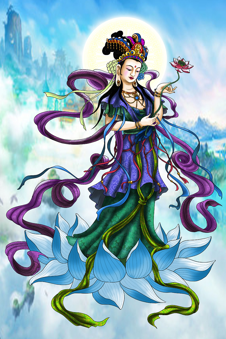 三十三观音----持莲观音|游戏原画|插画|超级无敌红蛋蛋 - 原创设计