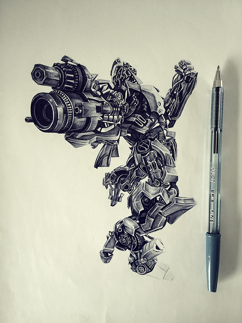 RL圆珠笔画手绘——《大黄蜂》（图ZNzg4MjU5MzY=） - 艺术插画 - 站酷设计师RLart原创素材 - 站酷ZCOOL