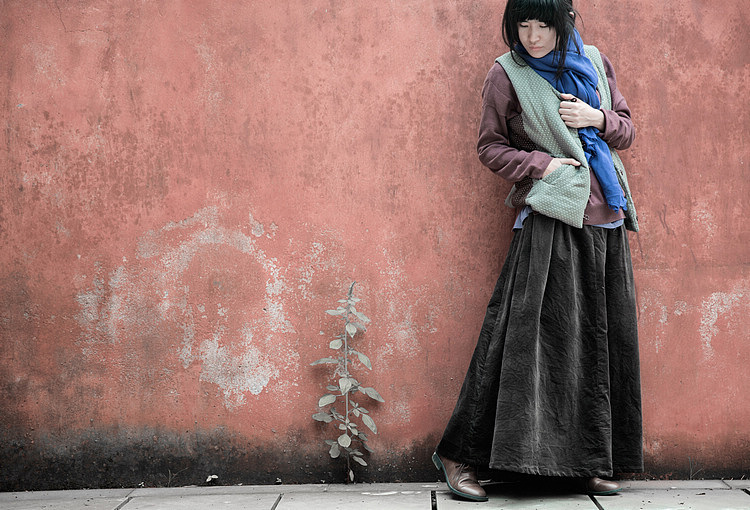 壹念原创设计女装 秋冬仿皮绒复古大摆半身长裙 气质百搭潮裙