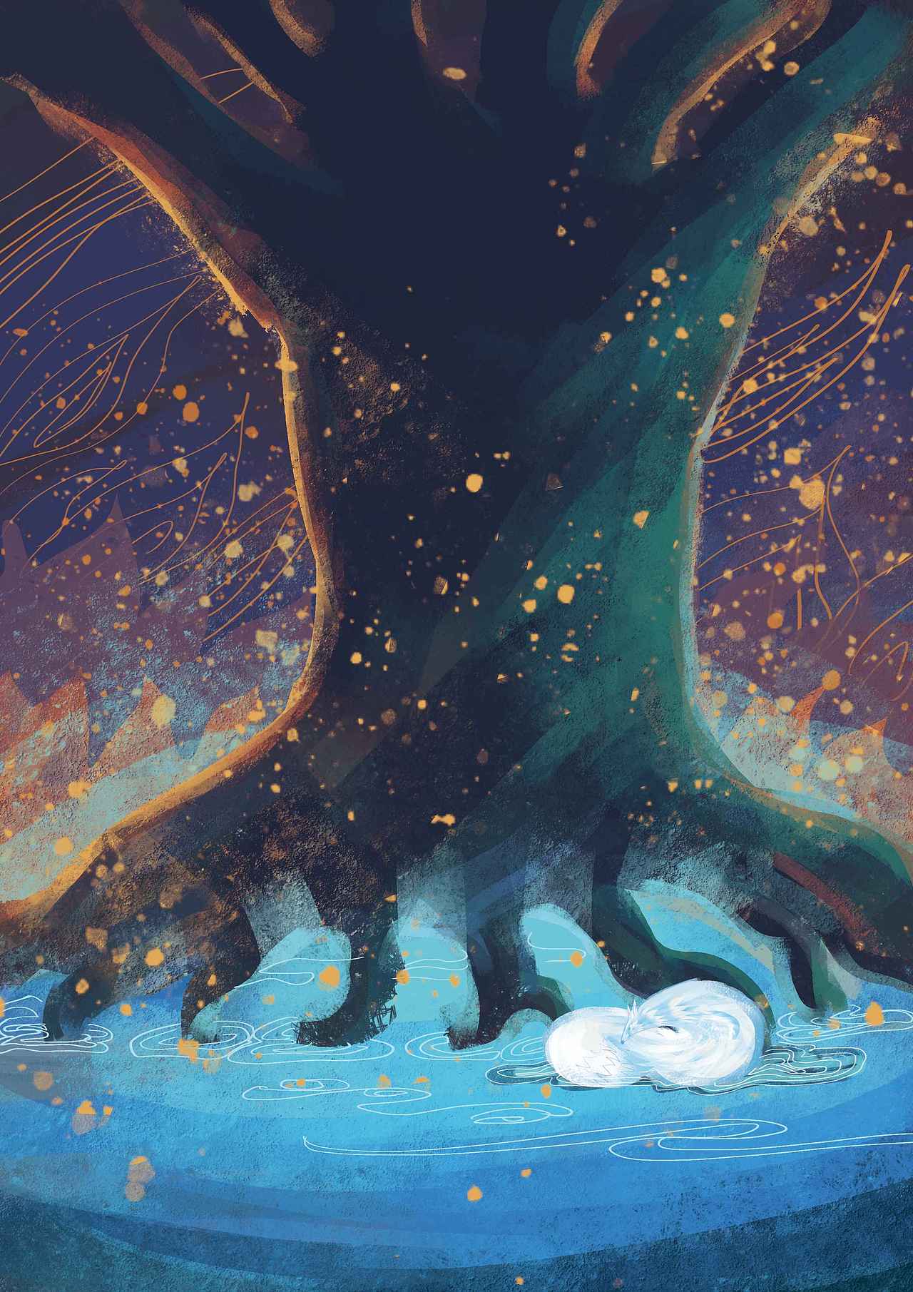 《精灵夜雨》插画（图ZMjAwNzUwMTgw） - 绘本 - 站酷设计师菊子juzi原创素材 - 站酷ZCOOL