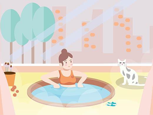 原创居家泡温泉插画