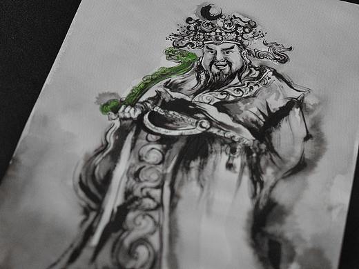 长沙子沐刺青纹身工作室原创毛笔水墨中国风手稿财神