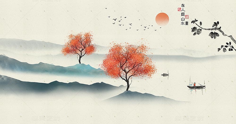 淡雅山水（图ZMjcwMTA3Njk2） - 商业插画 - 站酷设计师心灵艺坊原创素材 - 站酷ZCOOL