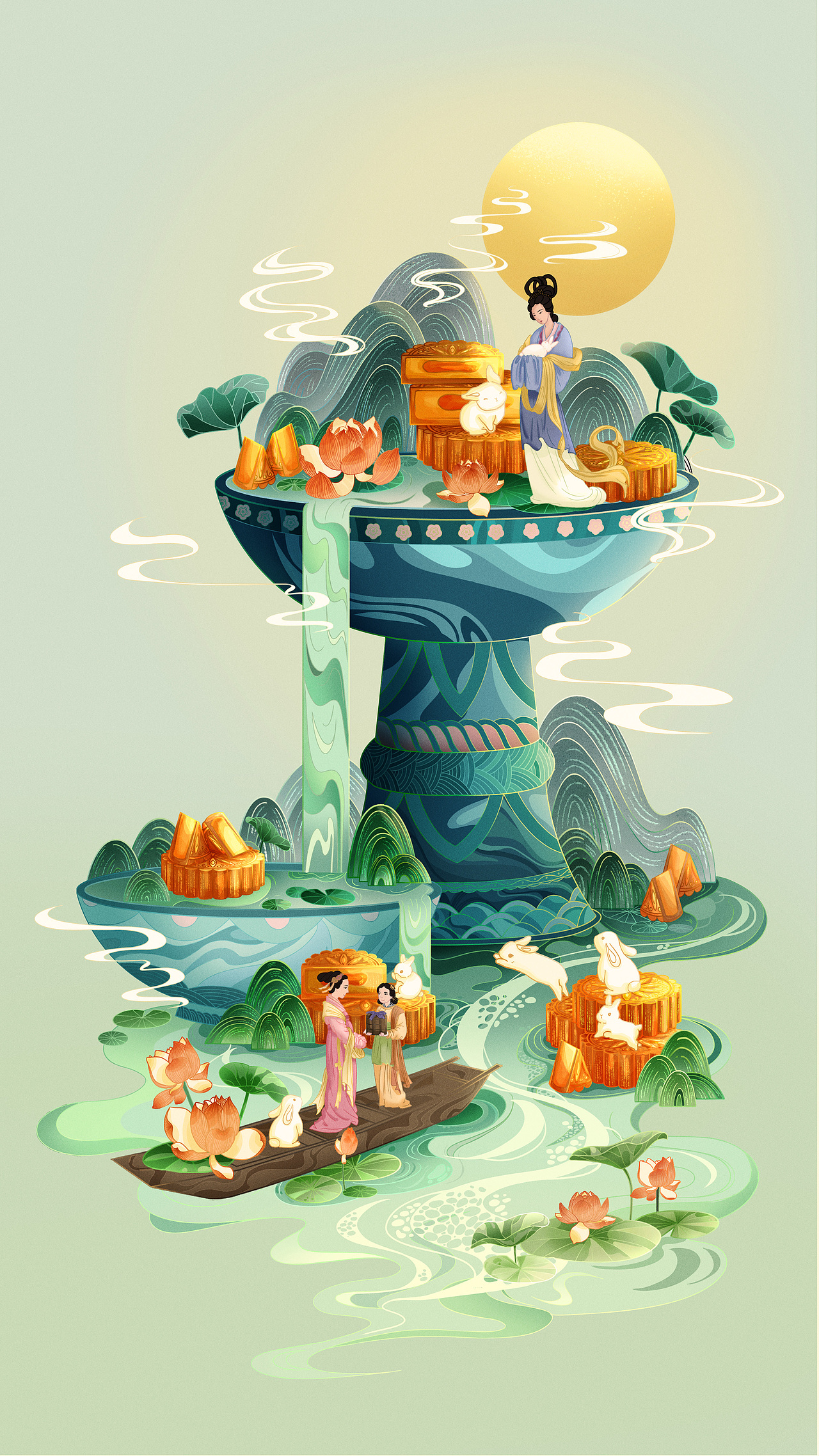 中秋月饼包装——《镜花水月》（图ZMzE0ODQ3NjYw） - 商业插画 - 站酷设计师海代汤原创素材 - 站酷ZCOOL