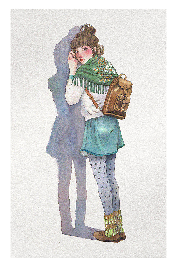 水彩森系少女