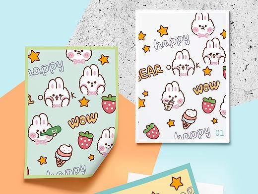 兔子文创产品贴纸本子插画图案婴童母婴纸卡片毯子桌布