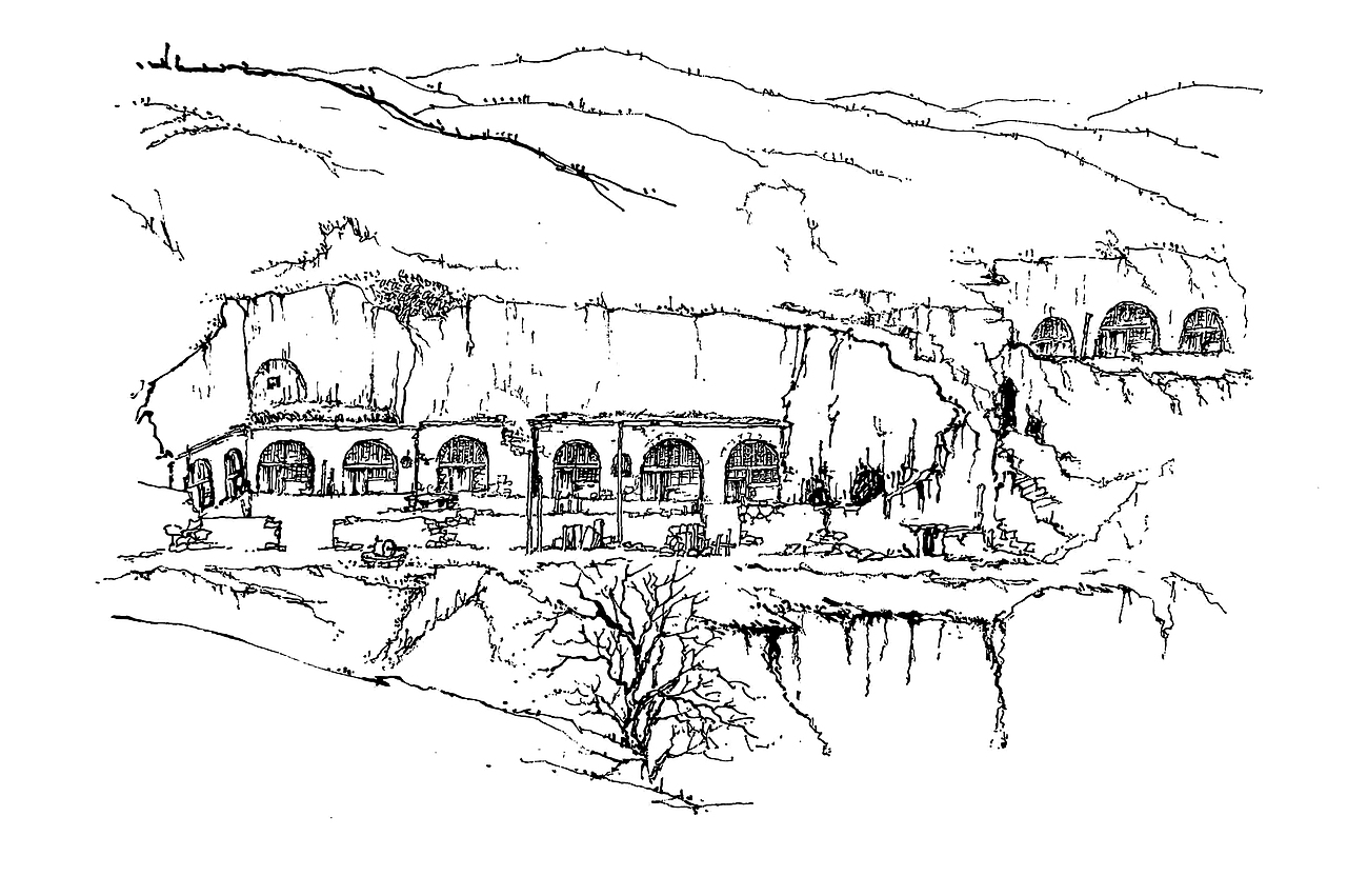 黄土高原风景——窑洞速写