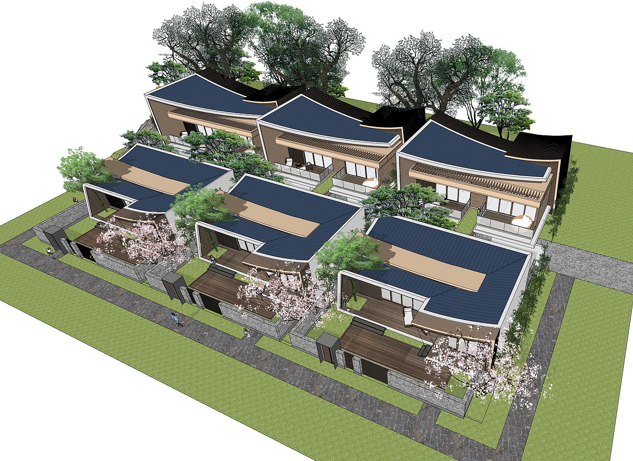 新中式民宿设计SU模型下载（图ZMjY1MzMzMDA4） - 建筑设计 - 站酷设计师素模网原创素材 - 站酷ZCOOL