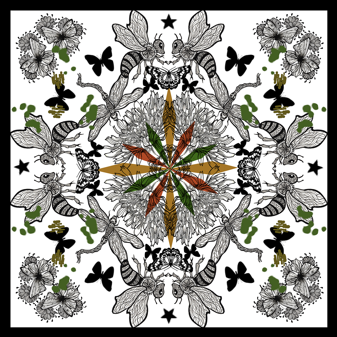 手绘动物丝巾图案设计Ⅰ    尺寸50×50cm