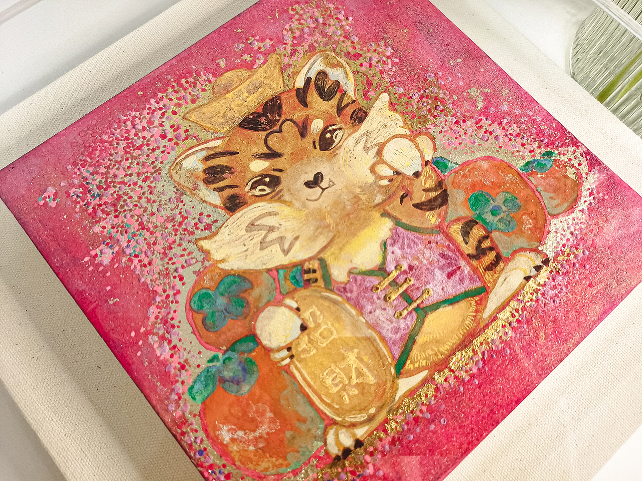 【手绘】新年岩彩《柿柿如意》