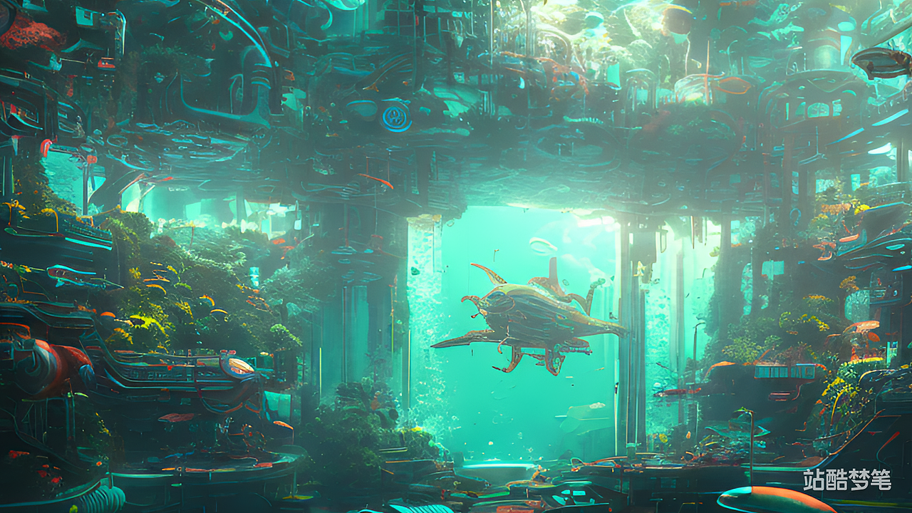 #站酷梦笔#海底世界，赛博朋克（图ZMzM2NzI3NTUy） - AI作品 - 站酷设计师孤灯残云原创素材 - 站酷ZCOOL