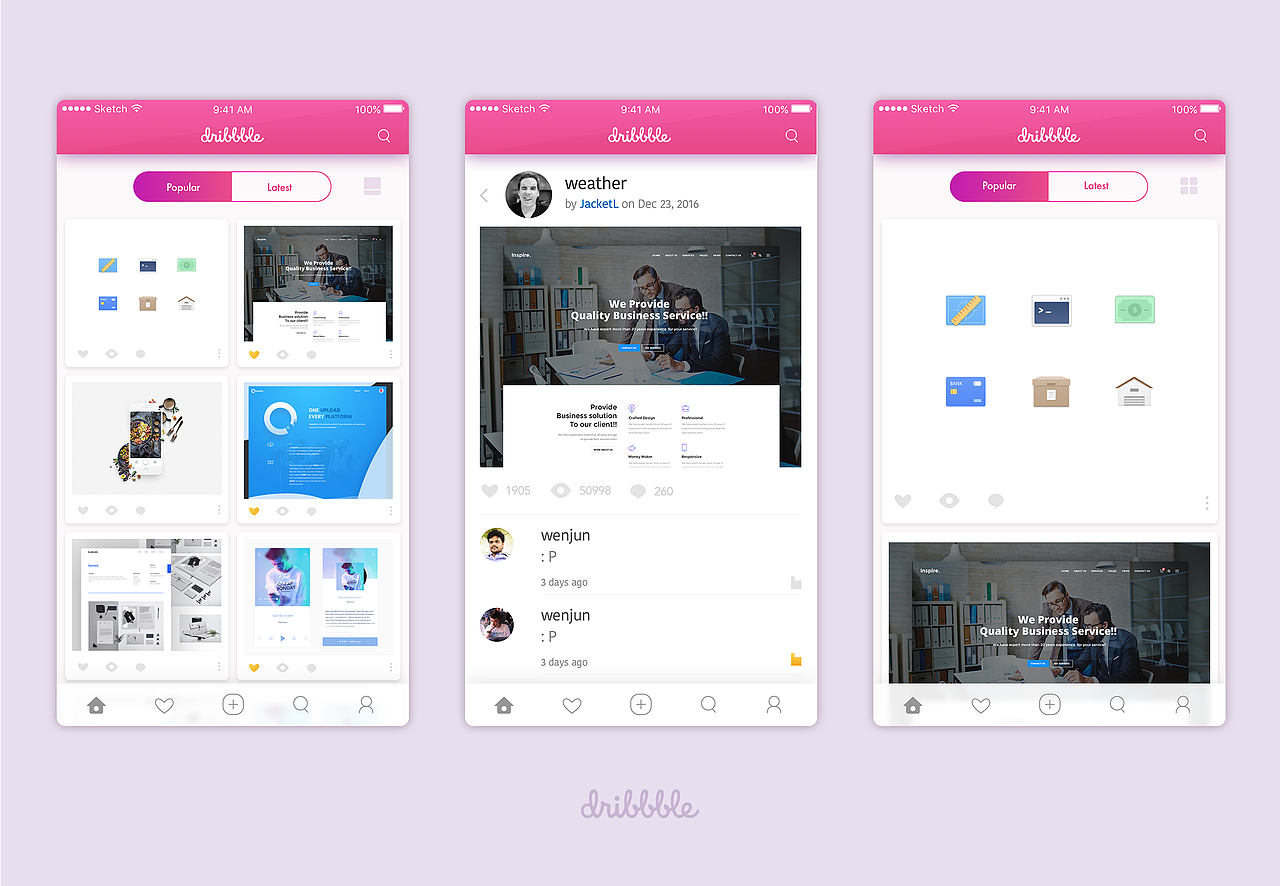 练习: 给 dribbble 做衣服（图ZNjcxMTA1ODg=） - APP界面 - 站酷设计师Ronan_LuLu原创素材 - 站酷ZCOOL