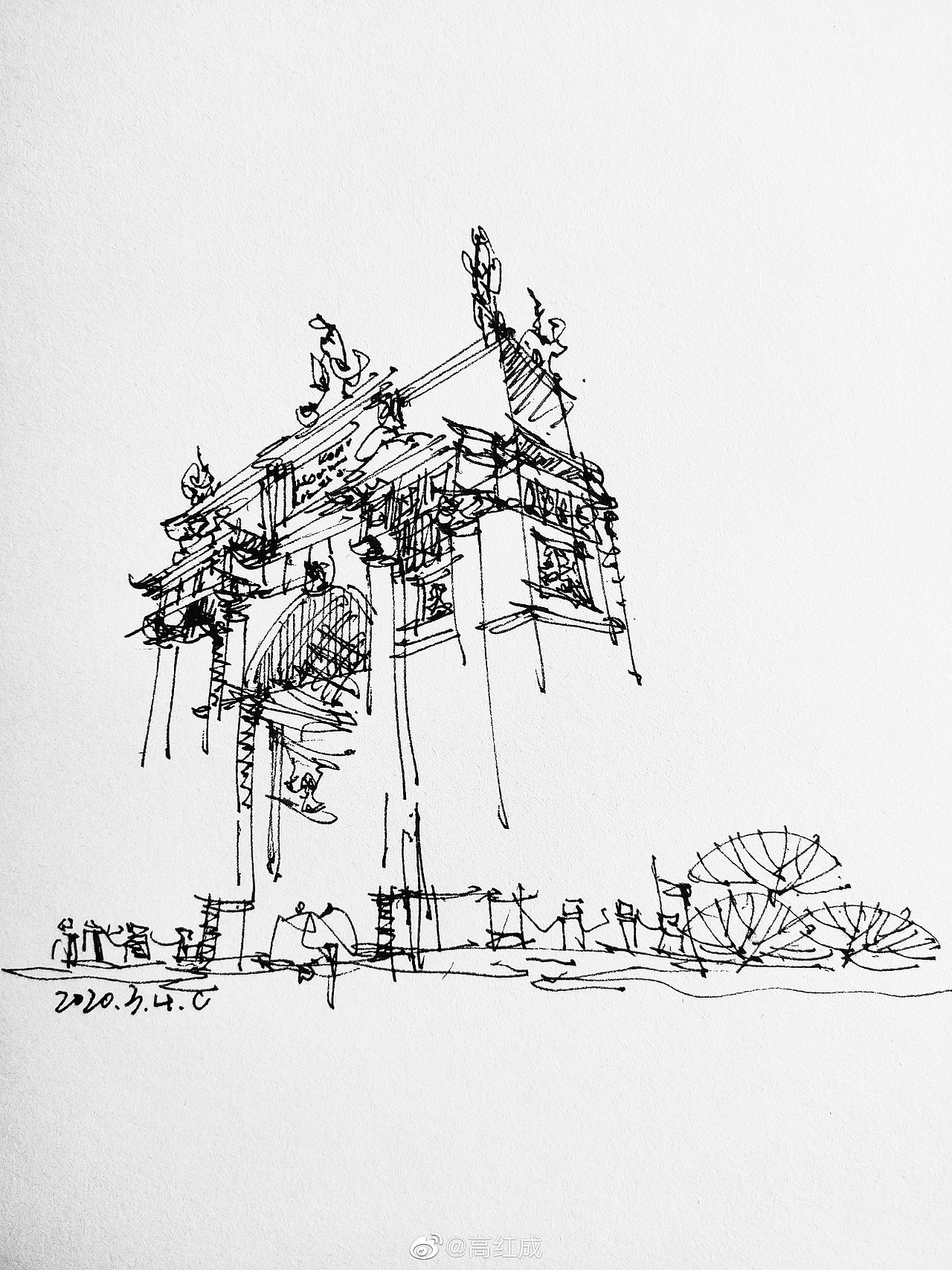 钢笔建筑风景速写