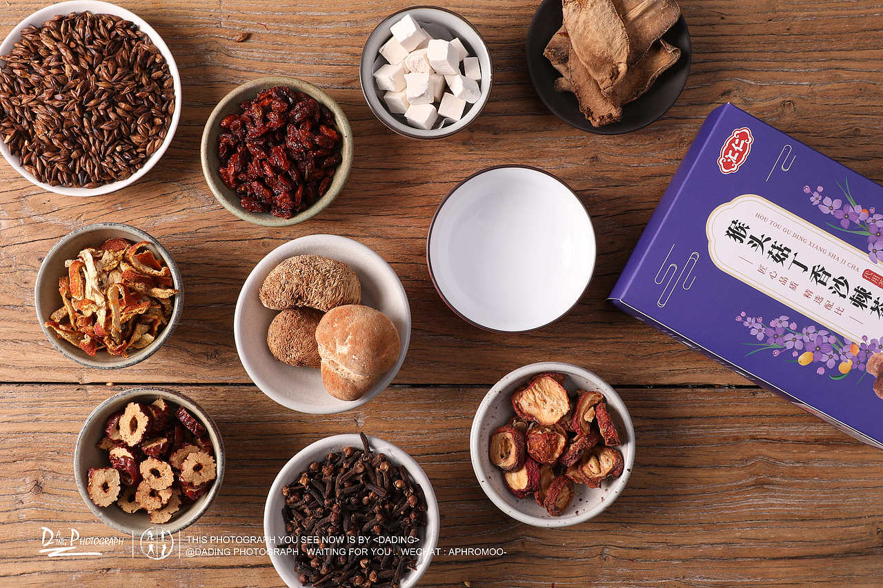 暗调国风养生茶花茶保健品猴头菇茶