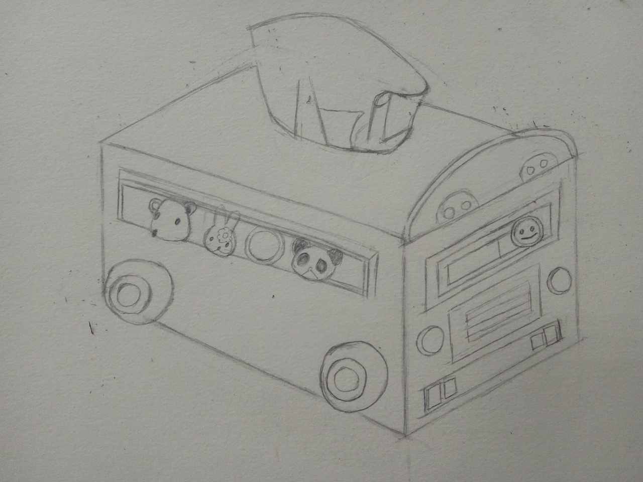 素描火车抽纸盒