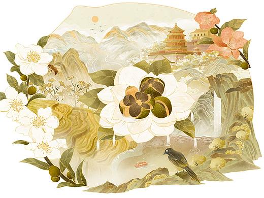颐和园×广垦粮油｜油茶瓶贴插画