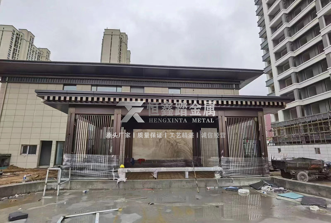 售楼部入口凉亭仿古铜不锈钢装饰包板不锈钢景观亭工程