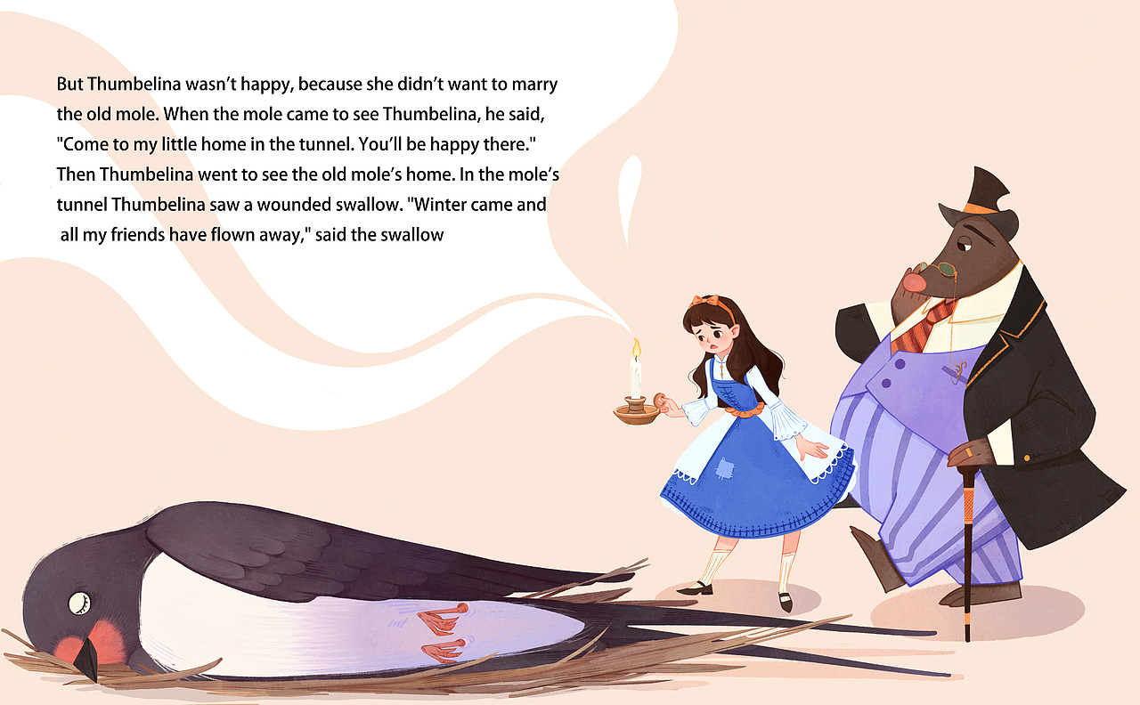 《拇指姑娘》绘本插画练习（图ZMzYyMjM4NjQ4） - 绘本 - 站酷设计师一笔草草原创素材 - 站酷ZCOOL