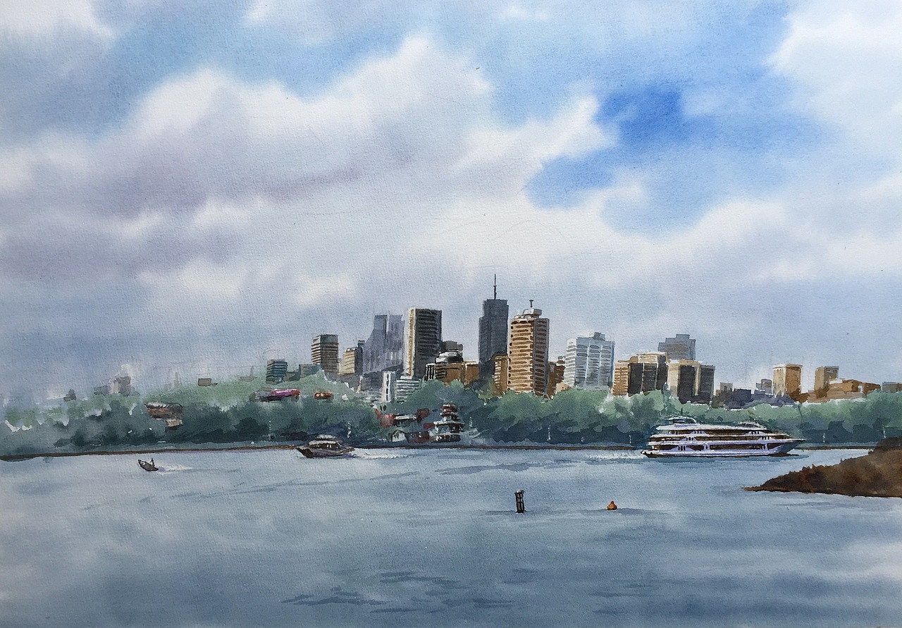 近日水彩风景练习《悉尼海港》（图ZODU5NzU2NDA=） - 绘画 - 站酷设计师ZMXART原创素材 - 站酷ZCOOL