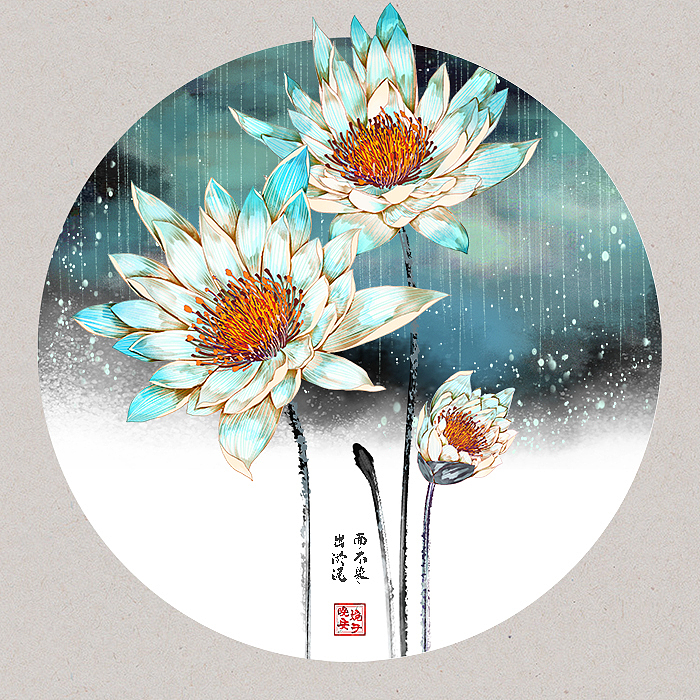 诗词画雅集（二）——圆框版（图ZMjMyMjUzNzgw） - 商业插画 - 站酷设计师晚安婉子原创素材 - 站酷ZCOOL