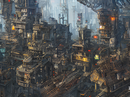 #AI创作实验室#朋克风格的古代建筑群，在天上飞（个人主页-ZNjI4MjgzNDQ=） - AI作品 - 站酷设计师铭狐890516原创素材 - 站酷ZCOOL