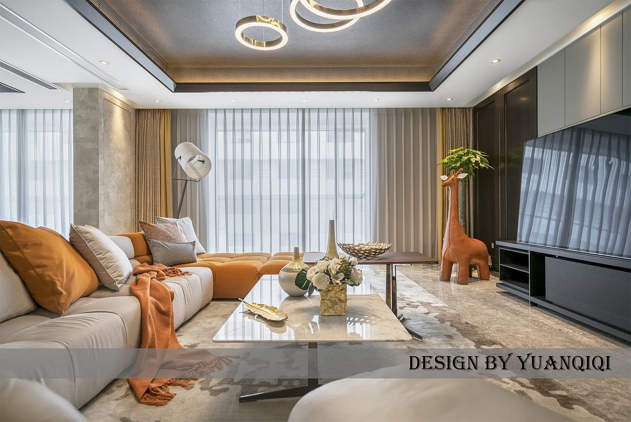 高级灰奶油的色调搭配橘色点缀,注入“家”的味道