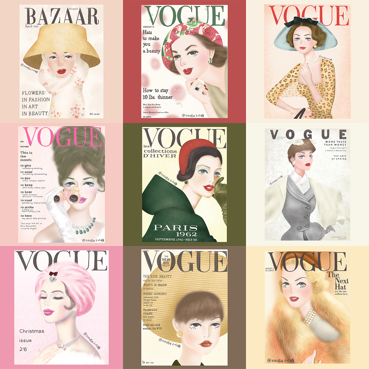 插画练习复古杂志封面插画