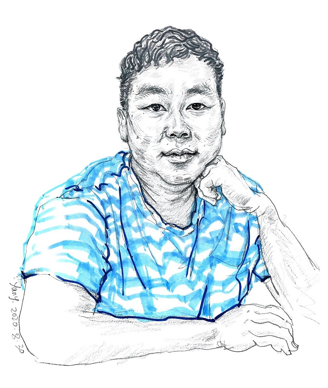 线描淡彩——对面的胖子