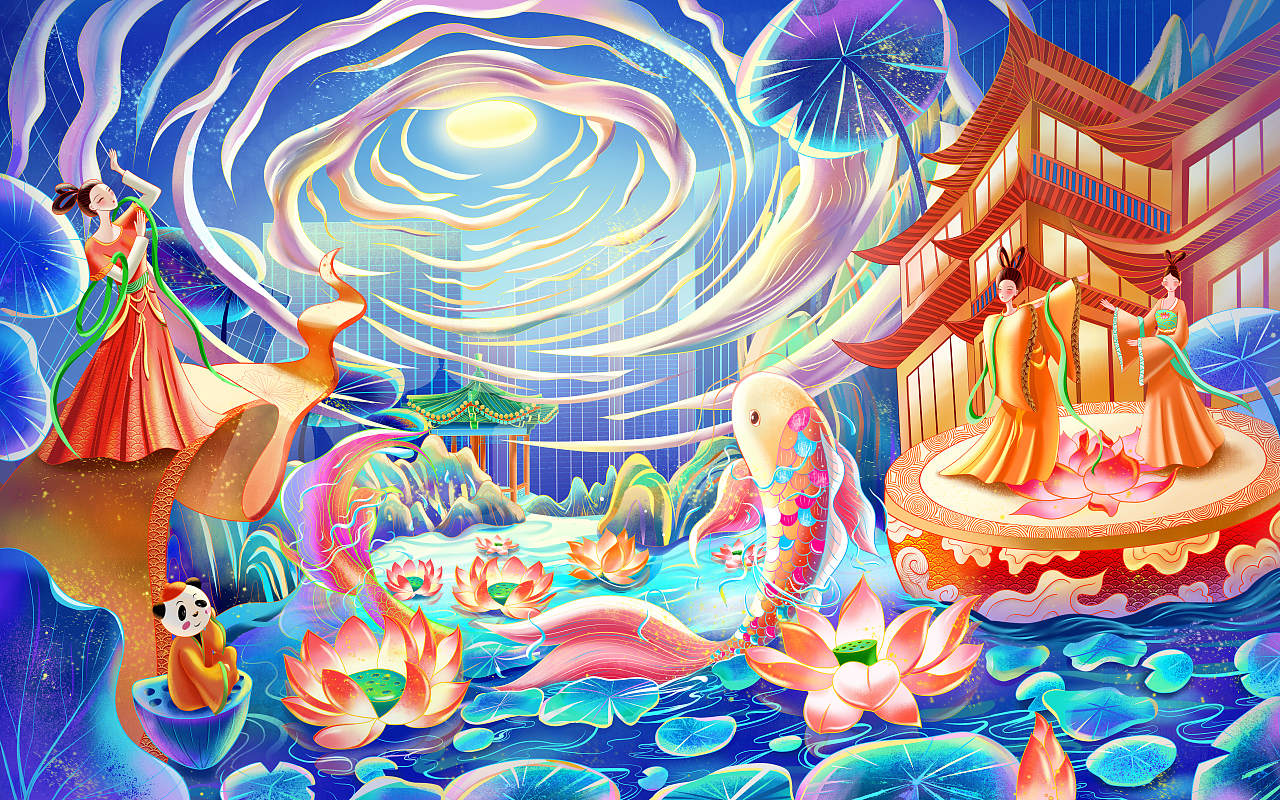 日常国潮风绘画（图ZMzAxMzUwMjEy） - 商业插画 - 站酷设计师太阳阁原创素材 - 站酷ZCOOL