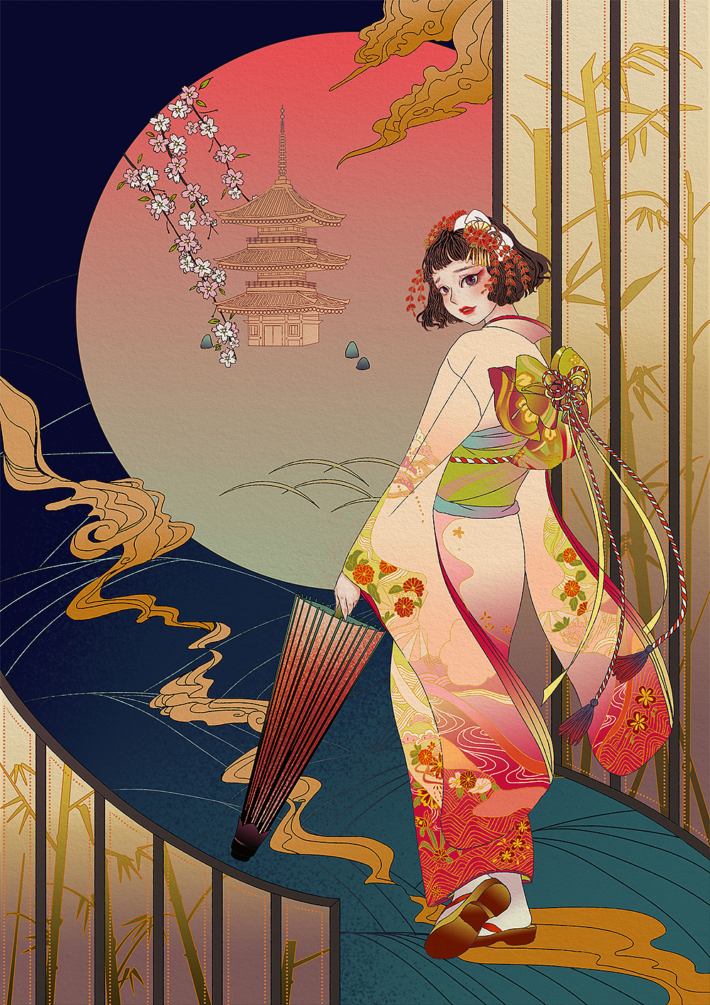 《光时纪》插画系列 -和服（图ZMTMwMTEwMjE2） - 创作习作 - 站酷设计师SharkHunter原创素材 - 站酷ZCOOL