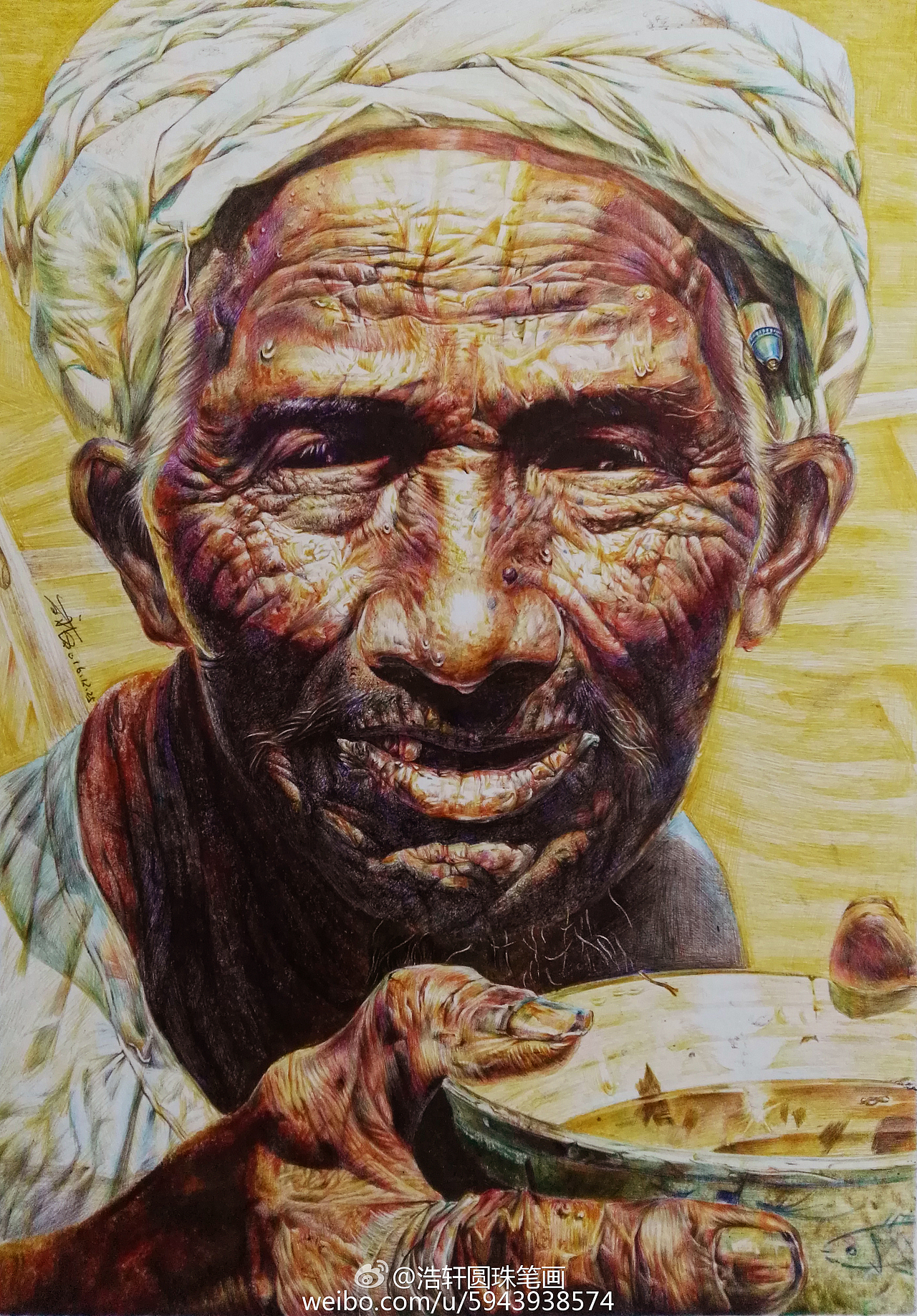 彩色圆珠笔作品《父亲》